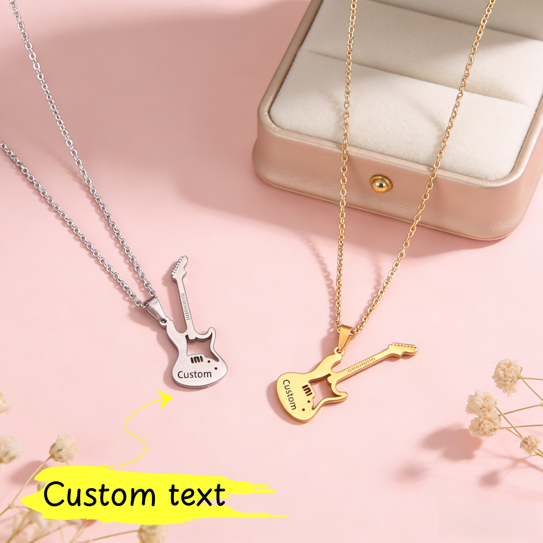 Musical Instrument And Name - Customized Name Text Instrument Guitar Necklace