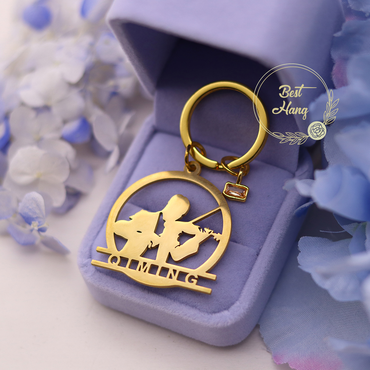 Musical Instrument And Name - Custom Name Birthstone Pendant Keychain Stainless