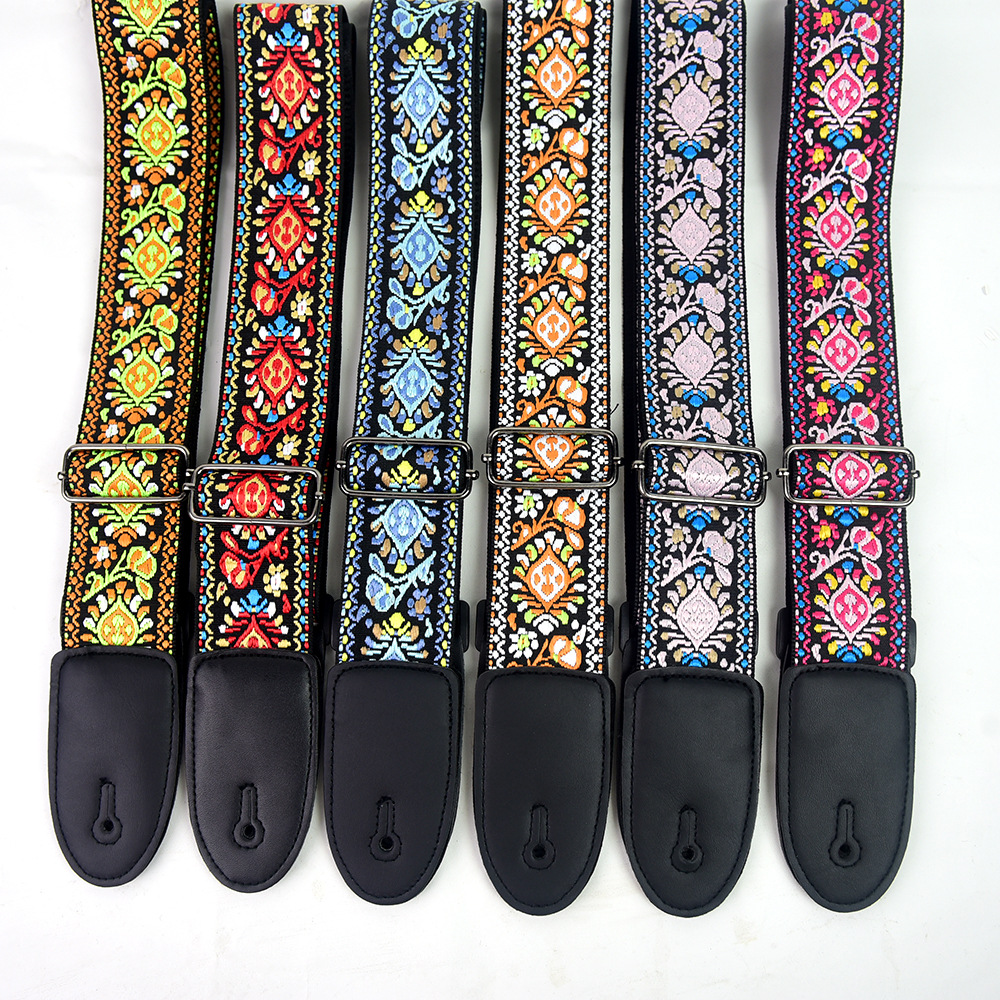 Musical Instrument Bass - Adjustable Guitar Strap Embroidered Print Ethnic