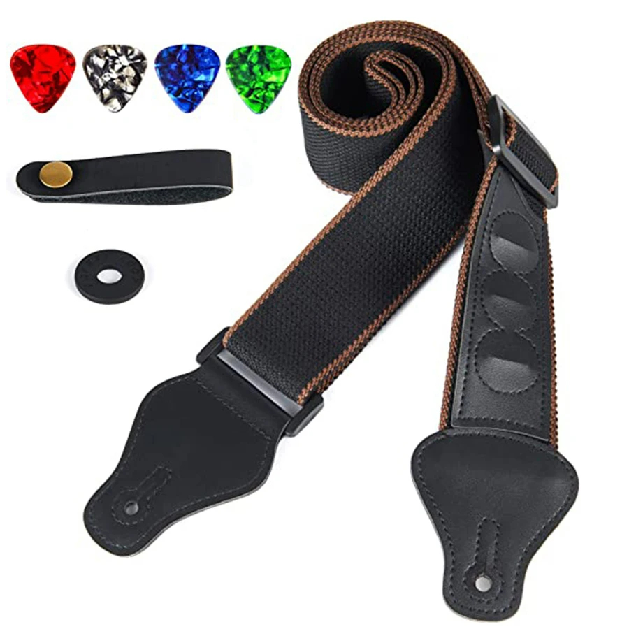 7Pcs/Set Guitar Strap Black PU - Musical Instrument Bass のレビューと価格