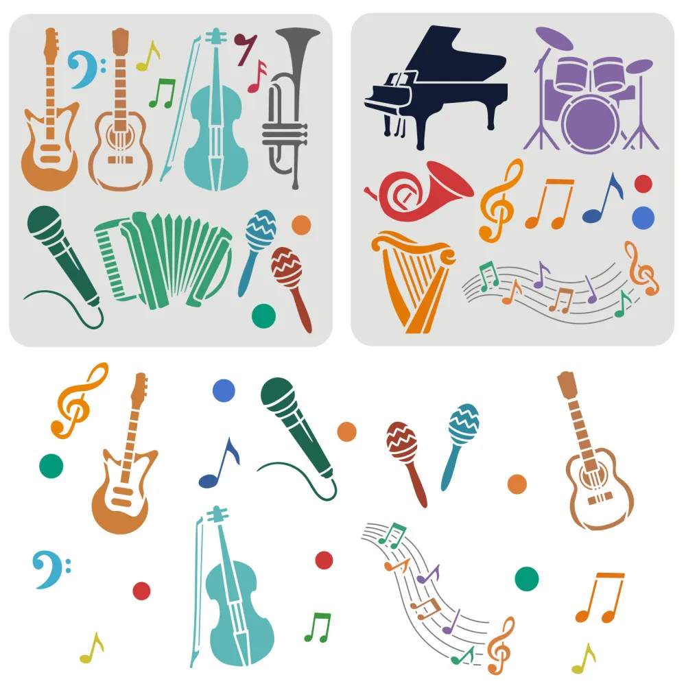 2pcs Musical Instruments Stenc - Musical Instrument In Drawing のレビューと価格