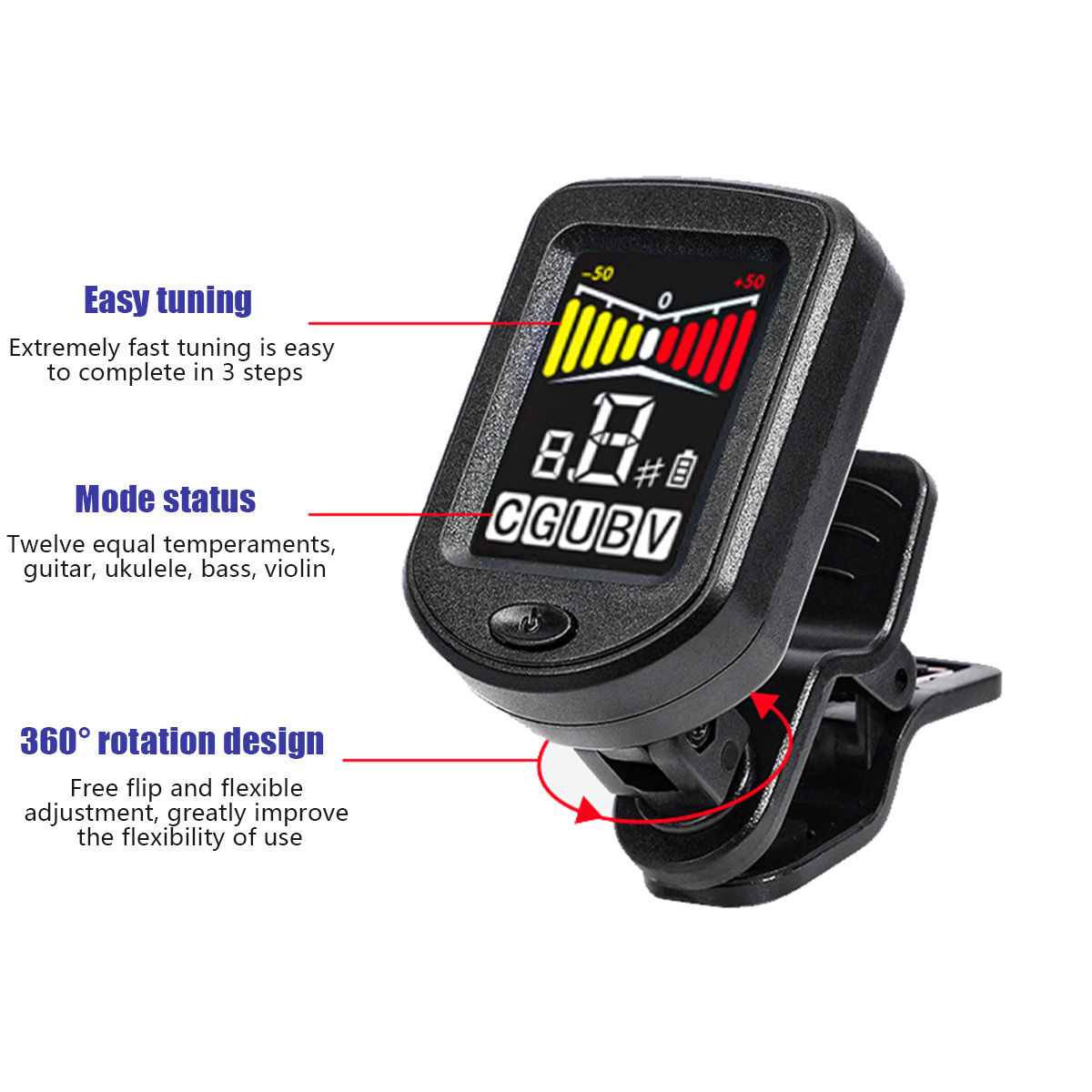 Clip-On Guitar Tuner with Regu - Musical Instrument Bass のレビューと価格